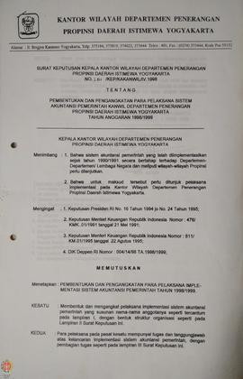 Surat Keputusan Kepala Kantor Wilayah Wilayah Departemen Penerangan Daerah Istimewa Yogyakarta No...