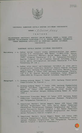 Pelaksanaan Instruksi Menteri Dalam Negeri Nomor 6 Tahun 1992 tentang pelaksanaan penataran P4 di...