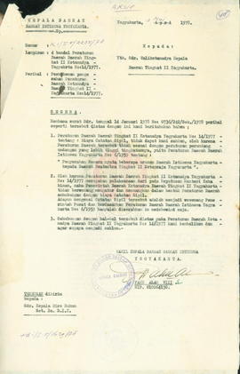 Permohonan pengesahan Peraturan Daerah Kotamadya Dati II Yogyakarta No. 14/1977 tentang Biaya Cat...