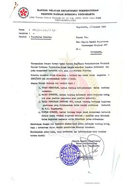 Surat dari Kepala Kantor Wilayah Departemen/Dinas Perindustrian Provinsi Daerah Istimewa Yogyakar...