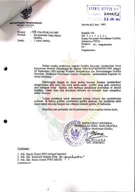Surat dari Direktur Direktorat Jenderal Pembinaan Pers dan Grafika kepada Saudara Kusfandi Ketua ...