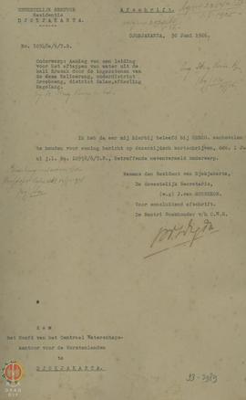Salinan surat dari Rijkbestuurder Jogjakarta tertanggal 26 Mei 1926 No. 1371/1.H yang disalin ole...