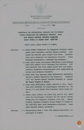 Keputusan Bupati Kepala Daerah Tingkat II Sleman Nomor : 350/Kep. KDH/1996 tentang pembentukan Ti...
