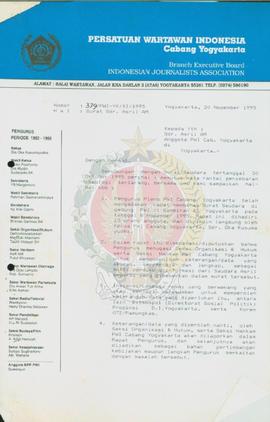 Surat dari Pengurus Persatuan Wartawan Indonesia Cabang Yogyakarta kepada Asril AM Anggota Persat...