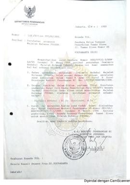 Surat dari Direktur Jenderal  Pembinaan Pers dan Grafika (PPG) Departemen Penerangan Republik Ind...