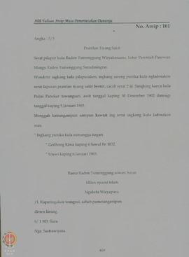 Surat dari Raden Tumenggung Wirya Kusuma kepada Raden Tumenggung Suradiningrat, tentang : mengaju...