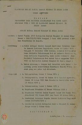 Surat keputusan Bupati Kepala Daerah Tingkat II Kulon Progo No. 295/1992 tanggal 18 Juni 1992 ten...