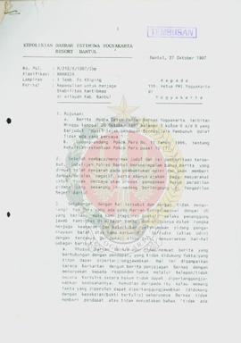 Surat dari Kepala Kepolisian Resort Bantul kepada Ketua Persatuan Wartawan Indonesia Yogyakarta p...
