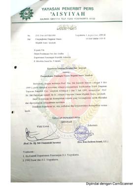 Surat dari Yayasan Penerbit Pers Aisyiyah kepada Direktur Jenderal PPG (Pembinaan Pers dan Grafik...