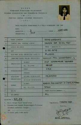 Data peserta penataran P-4 pola pendukung 100 Jam Angkatan I, bagi mahasiswa baru IKIP Yogyakarta...