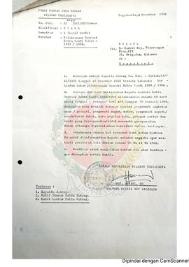 Surat dari POLRI (Kepolisian Republik Indonesia) Yogyakarta kepada Kepala Kantor Wilayah Departem...