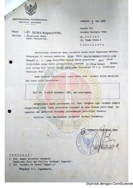 Surat dari Direktur Pembinaan Pers Departemen Penerangan Republik Indoesia kepada Pemimpin Umum M...