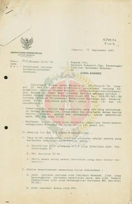 Berkas surat dari Departemen Penerangan Republik Indonesia dan Direktur Pembinaan Kewartawanan  k...