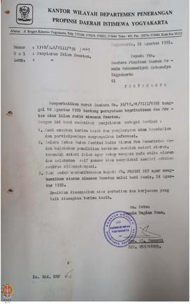 Berkas surat perihal penghentian siaran minimum tonotan di Pengurus Daerah Persatuan Radio Siaran...