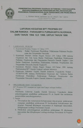 Laporan Kegiatan BP-7 Propinsi DIY dalam rangka Parasamya Purnakarya Nugraha dari Tahun 1994 s.d ...