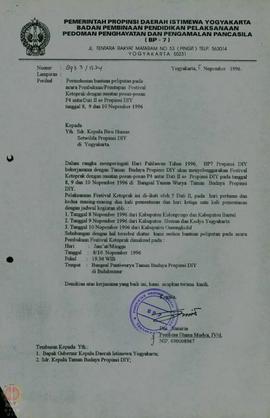 Surat dari BP-7 Propinsi DIY kepada Biro Humas Setwilda Propinsi DIY tentang permohonan peliputan...