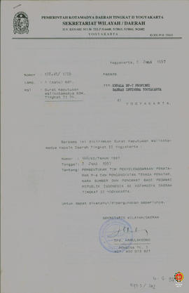 Surat dari Walikotamadya Kepala Dati II Yogyakarta ditujukan kepada Kepala BP7 Propinsi DIY perih...