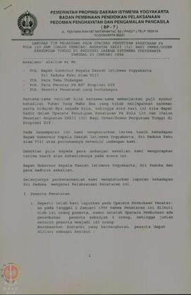 Surat laporan tim pelaksanaan pada upacara penutupan penataran P-4 pola 120 jam angkatan XXXII ba...