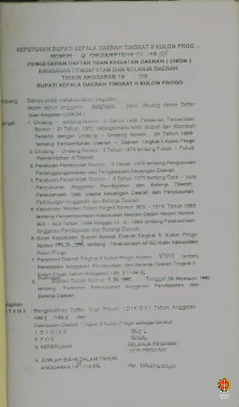 Daftar Isian Kegiatan DIKDA 1997/98 BP & Provinsi DIY