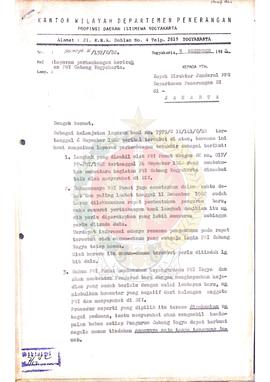 Surat dari Kepala  Kantor Wilayah Departemen Penerangan Daerah Istimewa Yogyakarta kepada Direktu...