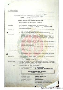 Surat Keputusan  Menteri Penerangan Republik Indonesia  Nomor :  234/SK/MENPEN/ SIUPP/D.2/1987 te...