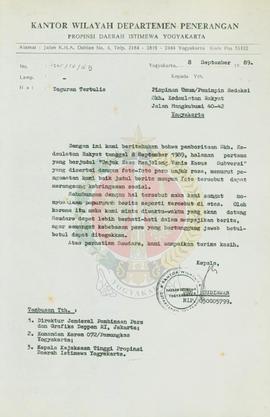 Surat dari Kepala Kantor Wilayah Departemen Penerangan Daerah Istimewa Yogyakarta kepada Pimpinan...