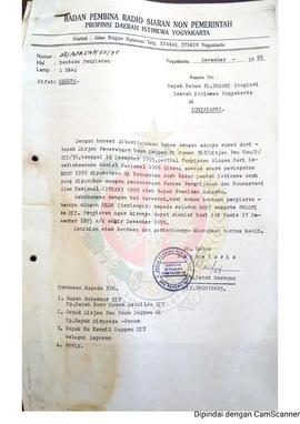 Berkas surat perihal permohonan bantuan penyiaran slogan Hari Kesetiakawanan Sosial Nasional 1995...