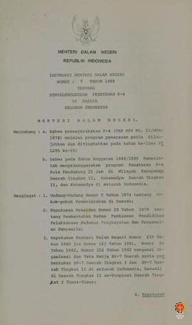 Instruksi Menteri Dalam Negeri Nomor 9 Tahun 1988 tentang Penyelenggaraan Penataran P-4 di Daerah...