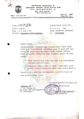 Surat dari Direktorat Jenderal Radio Televisi Film RRI Nusantara II Yogyakarta kepada Komandan Ko...