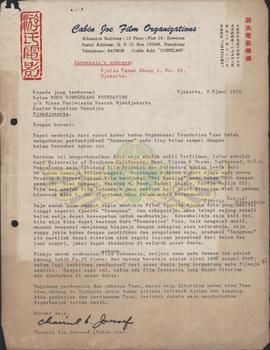 Surat dari Chairul bin Jusuf kepada Yayasan Rarajongrang Foundation tanggal 2 Juni 1972 tentang p...