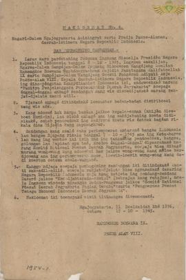 Maklumat Nomor : 4, tanggal 17  Oktober 1947 Bab : Pambagening Sandangan  (Pembagian Pakaian).