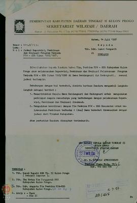 Surat dari Pemerintah Kabupaten Dati II Kulon Progo untuk Camat Pengasih No: 411.2/1731 tentang J...