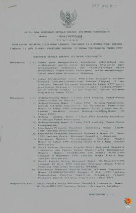 Keputusan Kepala Gubernur Daerah Istimewa Yogyakarta Nomor: 264/KPTS/1997 tentang penetapan Arsip...
