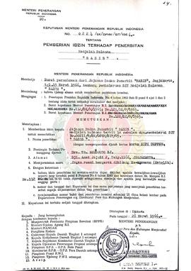 Surat Keputusan Menteri Penerangan Republik Indonesia Nomor : 0224/SK/DPHM/SIT/ 1966 tentang Pemb...