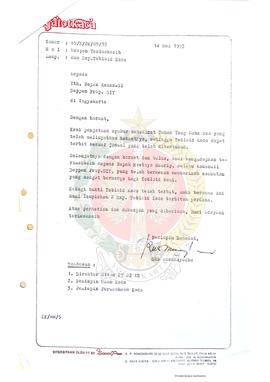 Surat dari Pemimpin Redaksi Gatotkaca kepada Bapak Kepala Kantor Wilayah Departemen Penerangan Pr...