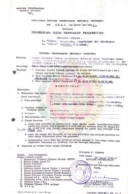 Keputusan Menteri Penerangan Republik Indonesia Nomor : 0220/SK/DPHM/SIT/1966 tentang pemberian i...