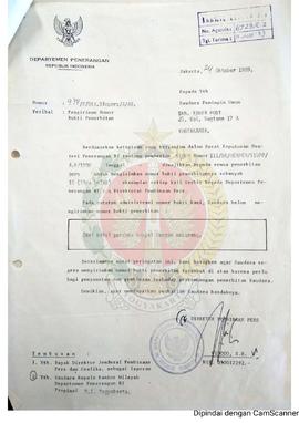 Berkas surat dari Direktur Pembinaan Pers Departemen Penerangan Republik Indonesia kepada Pemimpi...