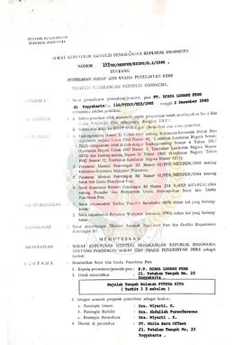 Surat Keputusan Menteri Penerangan Republik Indonesia Nomor : 157/SK/MENPEN/ SIUPP/D.2/1986 tenta...