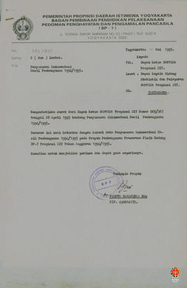 Surat dari Pimpro BP 7 kepada Ketua Bappeda Provinsi DIY Perihal Penyusunan Dokumentasi Hasil Pem...