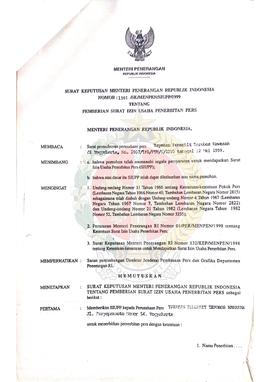 Berkas dari Direktorat Jenderal Pembinaan Pers dan Grafika Departemen Penerangan Republik Indones...