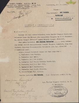 Panitya Konggres S. B. K. A . ke II Surakarta kepada Paku Alam VIII, tanggal 17  April 1947 perih...