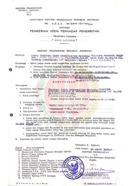 Keputusan Menteri Penerangan Republik Indonesia Nomor : 0210/SK/DPHM/SIT/1966 tentang Pemberian I...