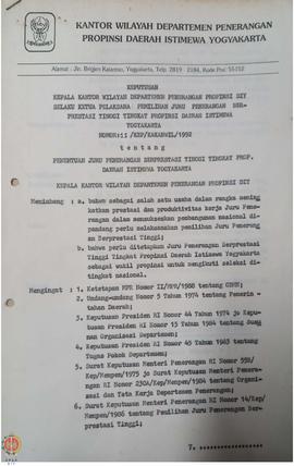 Surat Keputusan Kepala Kantor Wilayah Departemen Penerangan  Daerah Istimewa Yogyakarta selaku Ke...