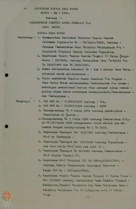 Surat Keputusan Kepala Desa Wates No 01/1991 tanggal 9 februari 1991 tentang Pembentukan Panitia ...