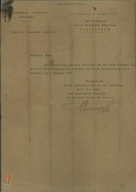 Surat dari Pabrik Gula “Poendoeng” tanggal 20 November 1937 kepada Bestuur Waterschap “Opak-Progo...