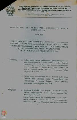    Surat Keputusan No: 01/KPTS/BP-7/VI/1998, tentang Pedoman dan Tata Tertib Penataran P-4 Pola ...