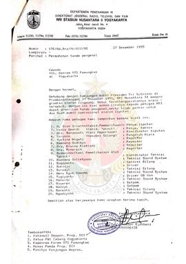 Surat dari Kepala RRI Nusantara II kepada Komandan Komandan Resort Militer 072 Pamungkas Yogyakar...