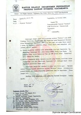 Surat dari Kepala Kantor Wilayah Departemen Peneranga Provinsi Daerah Istimewa Yogyakarta kepada ...