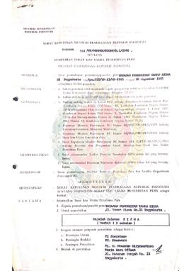 Surat Keputusan Menteri Penerangan Republik Indonesia Nomor : 084/SK/MENPEN/ SIUPP/D.1/1986 tenta...