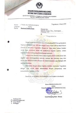 Berkas surat dari Ketua Dewan Kerajinan Nasional Daerah Daerah Istimewa Yogyakarta kepada Kepala ...